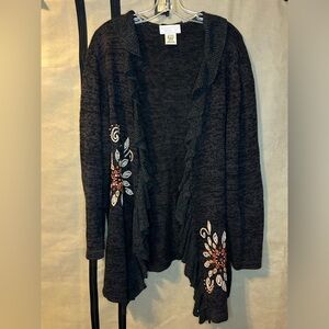 Mandal Bay Cardigan Gray Womens XL Ruffles Embroidered‎ Embellished Sweater